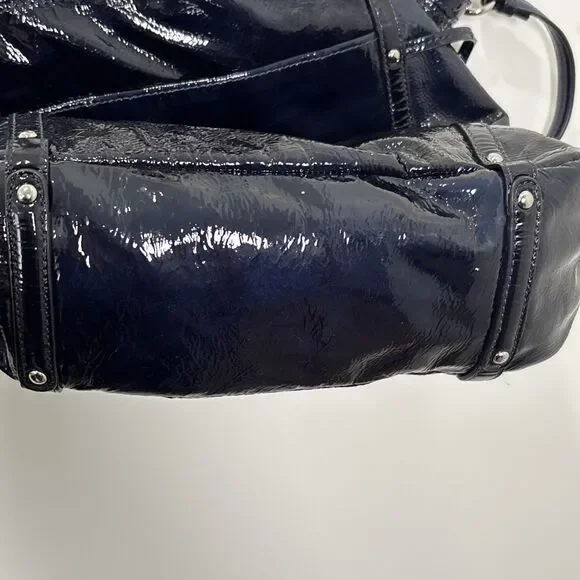 COACH 19569 Audrey Cinched Dark Blue Patent Leather Shoulder Bag Purse - Picture 6 of 12